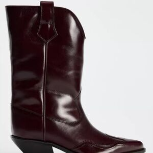 Zara Leather Cowboy Ankle Boots